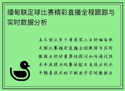 缅甸联足球比赛精彩直播全程跟踪与实时数据分析